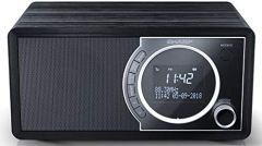 OUTLET Sharp DR-450(BK) Radio Despertador con sintonizador Dab, Dab+, FM, Bluetooth 4.2, Potencia Maxima 6W, Pantalla LCD, Carcasa de Madera y Panel Frontal de Acero Inoxidable