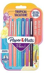 Papermate Flair Tropical Bolígrafo de gel con tapa Medio Negro, Azul, Naranja, Rosa, Púrpura 6 pieza(s)