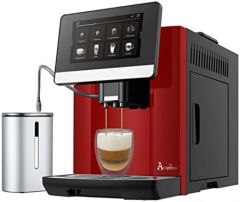 Acopino Cafetera automática Barletta, gran pantalla a color, con sistema de leche para un disfrute perfecto del café (rojo)