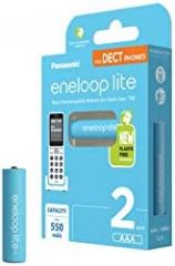 Panasonic eneloop Lite, AAA/Micro Pilas Recargables, Ready to Use, Pack de 2 para teléfonos inalámbricos (DECT, Capacidad mínima de 550 mAh, 3000 recargas, envase Libre de plásticos, Pila Ni-MH