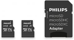 Philips Tarjeta MicroSD de 64GB, hasta 80 MB/s (R), MicroSDHC con Adaptador SD A1 / U1 / C10 / V10, Paquete de 2 Unidades, Modelo n. FM64MP45D