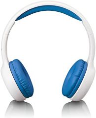 Lenco Auriculares para niños, límite de volumen a 85 dB, muy cómodos, cable de 120 cm, con pegatinas, blanco/azul