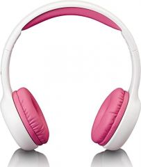Lenco HP-010 - Auriculares para niños (limitación de volumen a 85 dB, almohadillas blandas, cable de 120 cm, con pegatinas), color blanco y rosa