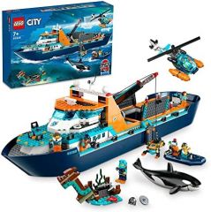 LEGO 60368 City Barco Explorador del Ártico, Barco Grande de Juguete Que Flota con Helicóptero, Sub, Naufragio Vikingo, Minifiguras y una Figura de Orca, Regalo para Niños y Niñas de 7 Años o Más