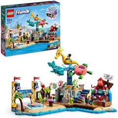 LEGO 41737 Friends Parque de Atracciones en la Playa, Feria de Juguete con Elementos de Movimiento Technic, Figuras de Animales, Carrusel y Máquina de Olas, Idea de Regalo