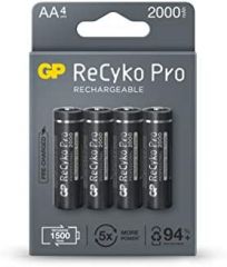 Gp recyko pro pack de 4 pilas recargables 2100mah aa 1.2v - precargadas - ciclo de vida: hasta 1.500 veces