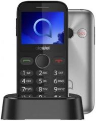Alcatel 2020X Pantalla 2.4" Teléfono Móvil Fácil Uso, Teclas Grandes, para Personas Mayores. Base cargadora, Camara, Bluetooth, Linterna, Boton SOS, Grabadora, Plata [Versión ES/PT]