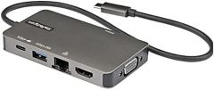 StarTech.com Adaptador Multipuertos USB-C - Docking Station USB Tipo C a HDMI 4K30 o VGA 1080p - Replicador de Puertos USBC PD de 100W - Hub USB de 3 Puertos - Red - con Cable Incorporado de 30cm