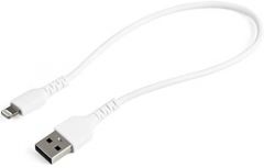StarTech.com Cable Resistente USB-A a Lightning de 30 cm Blanco - Cable de Sincronización y Carga USB Tipo A a Lightning con Fibra de Aramida Resistente - Certificado MFi de Apple - para iPad/iPhone 12