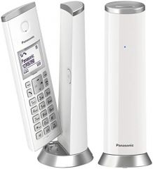 OUTLET Panasonic KX-TGK212 - Teléfono fijo inalámbrico de diseño Dúo (LCD, identificador de llamadas, agenda de 50 números, bloqueo de llamada, modo ECO), Blanco,TGK21 Duo