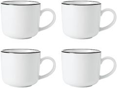 MIKASA Limestone Juego de Tazas de Porcelana, 4x Tazas de Porcelana con Borde Negro para Té y Café, 360ml| En Caja de Regalo y Aptas para Lavavajillas