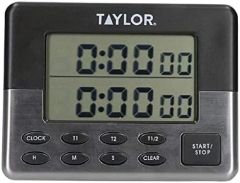 Taylor Pro Temporizador de Cocina Digital Dual, con Función de Cronómetro, Plástico/Acero Inoxidable, Gris/Plata