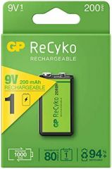 Gp recyko pila recargable 200mah 9v - precargada - ciclo de vida: hasta 1000 veces