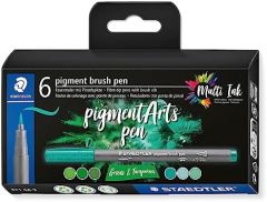 Staedtler Pigment Arts Brush Pen Greens & Turquoises rotulador Verde, Turquesa 6 pieza(s)