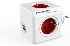 Allocacoc PowerCube Original USB base múltiple 4 salidas AC Interior Rojo, Blanco