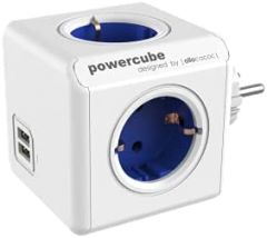 Allocacoc PowerCube Original USB base múltiple 4 salidas AC Interior Azul, Blanco