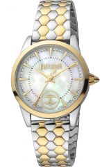 Reloj de pulsera Just Cavalli Glam Chic Donna affascinante - JC1L087M0285 correa color: Gris plata Oro amarillo Dial Mother of Pearl Nácar Blanco antiguo Mujer