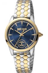 Reloj de pulsera Just Cavalli Glam Chic Donna affascinante - JC1L087M0295 correa color: Gris plata Oro amarillo Dial Azul noche Mujer