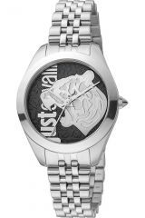 Reloj de pulsera Just Cavalli Animalier Pantera - JC1L210M0145 correa color: Gris plata Dial Negro Gris plata Mujer