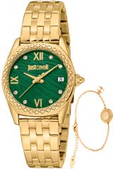 Reloj de pulsera Just Cavalli Just Cavalli SET Indomitable Animalier - JC1L312M0075 correa color: Oro amarillo Dial Verde botella Mujer