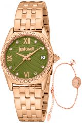 Reloj de pulsera Just Cavalli Just Cavalli SET Indomitable Animalier - JC1L312M0085 correa color: Oro rosa Dial Verde oliva Mujer