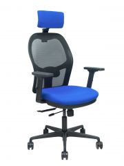Silla Jorquera traslack malla negra asiento bali azul brazos 2D cabecero regulable