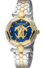 Reloj de pulsera Roberto Cavalli by Franck Muller - RV1L204M0091 correa color: Oro amarillo Gris plata Dial Azul noche Mujer