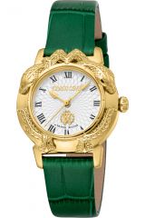 Reloj de pulsera Roberto Cavalli by Franck Muller - RV1L227L0021 correa color: Verde botella Dial Gris plata Mujer