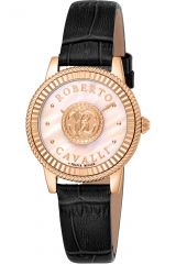 Reloj de pulsera Roberto Cavalli by Franck Muller - RV1L228L0021 correa color: Negro Dial Mother of Pearl Nácar Oro rosa Mujer
