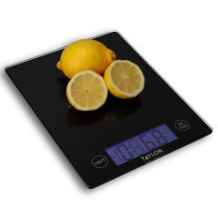 Taylor Balanza Digital de Cocina con Plataforma de Vidrio, Gran Precisión con Función de Peso con Tara, Pantalla LCD Extra Ancha, Negro, 5 kg / 5 000 ml de Capacidad