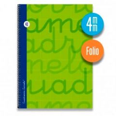 Lamela cuaderno espiral 80 hojas folio cuadrícula 4x4 con margen verde -paquete 5u-