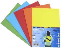 Fabrisa paquete papel de 100 hojas retractilado 5 colores fuertes dina4 surtidos 80gr