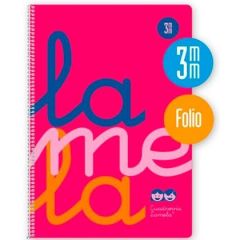 Lamela cuaderno espiral cubierta pp 80h folio cuadrícula 3mm c/margen rosa fluor pack -5u-