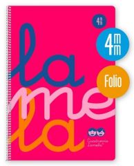 Lamela cuaderno espiral cubierta pp 80h folio cuadrícula 4mm c/ margen rosa pack -5u-