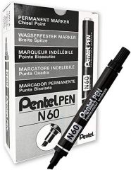 Pentel pen marcador permanente aluminio punta biselada negro -12u-