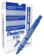 Pentel pen n60 marcador permanente aluminio punta biselada azul -12u-