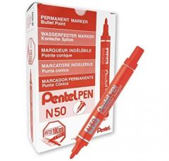 Pentel pen marcador permanente aluminio punta biselada rojo -12u-