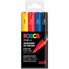 Uniball marcador posca pc-1m/4c no permanente punta fina 0.7mm colores surtidos basic -estuche 4u-