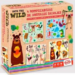 Shuffle 4 puzzles animales salvajes para niños +3 años