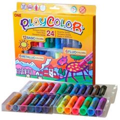 Playcolor témperas sólidas en barra pack colores basic/metallic/fluor surtidos en estuche de 24