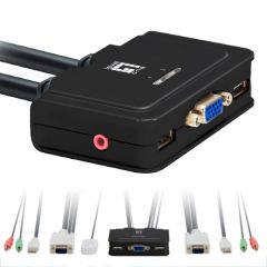 LevelOne KVM de 2 puertos, VGA, USB, Audio