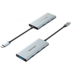 Vention Docking USB Tipo-C TOPHB/ 1xHDMI/ 3xUSB/ 1xLector Tarjetas SD y MicroSD/ Gris