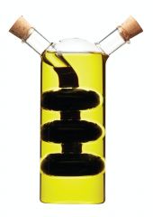 KitchenCraft World of Flavors Dispensador de Aceite y Vinagre de Vidrio, Botella 2 en 1 para Aceite y Vinagre, Botella Crucero con Tapón de Corcho, Diseño de Uvas, 100 + 300ml