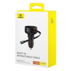 Baseus car charger enjoyment pro fast charger type-c female, lightning male (0.75m) built-in retractable cable,55w black eu (c00057803111-00)