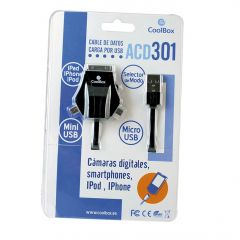 CoolBox ACD 301 cable USB 1 m microUSB/miniUSB/Apple iPhone Negro