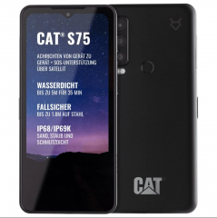 Teléfono Caterpillar Cat S75. Color Negro (Black). 128 GB de Memoria Interna, 6 GB de RAM. Dual Sim. Pantalla FDH+ de 6.6". Cámara principal de 50 MP y Frontal de 8 MP. Smartphone completamente libre.