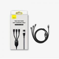 Baseus universal flash series ii 3-in-1 fast charging data cable (usb-a to micro + lightning + type-c) qc, pd 100w, 1.2m, black (cass030101)