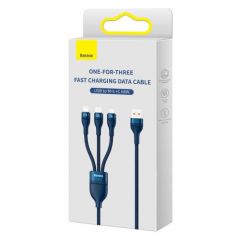 Baseus universal cable, flash series ii 3-in-1 fast charging data cable (usb-a to micro + lightning + type-c) 66w, 480mbps, 1.2m, blue (cass040003)