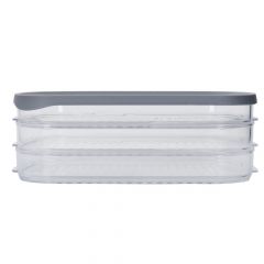 MasterClass Deli - Caja de almacenamiento de alimentos con 3 compartimentos transparentes individuales, recipiente rectangular grande para carne y cortes fríos con tapa gris para nevera