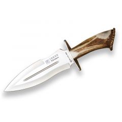 Cuchillo de caza Joker "Verraco" CN42, mango de asta de ciervo, hoja de 26 cm MOVA, funda de cuero, herramienta de pesca, caza, camping y senderismo